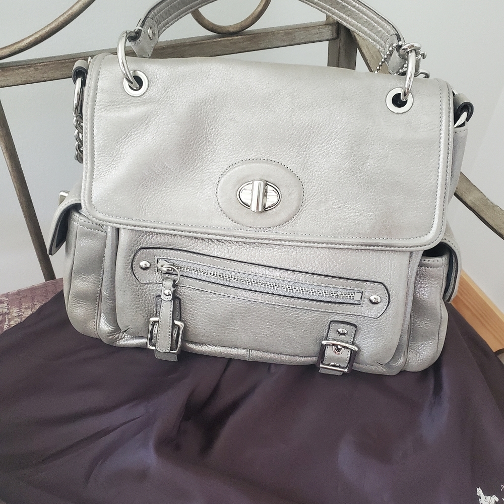 Coach purse silver metallic